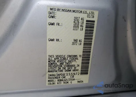 2016 Nissan Altima 2.5 z USA, uszkodzony, nr VIN 1N4AL3AP1GC155972